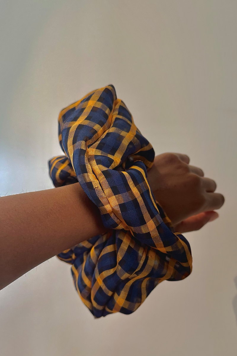 LUC | Oversized Scrunchie | Orange + Navy Check